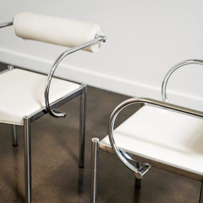 pair of postmodern tubular chrome armchairs 1980s 0974