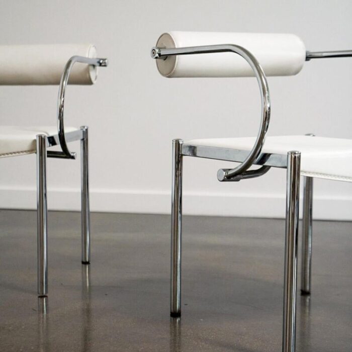 pair of postmodern tubular chrome armchairs 1980s 5418