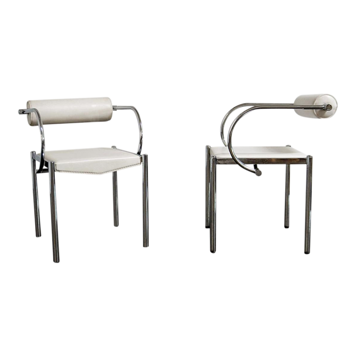 pair of postmodern tubular chrome armchairs 1980s 8828