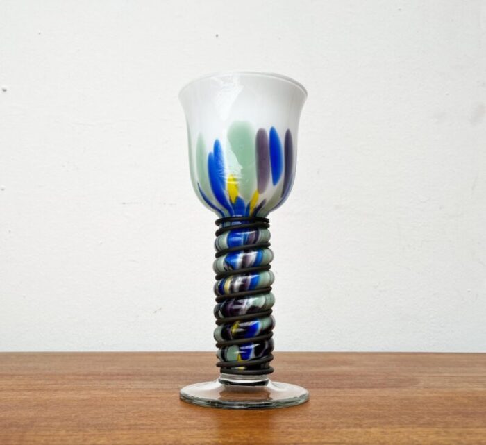 postmodern metal and art glass goblet by hans juergen richartz for richartz art collection 1980s 1