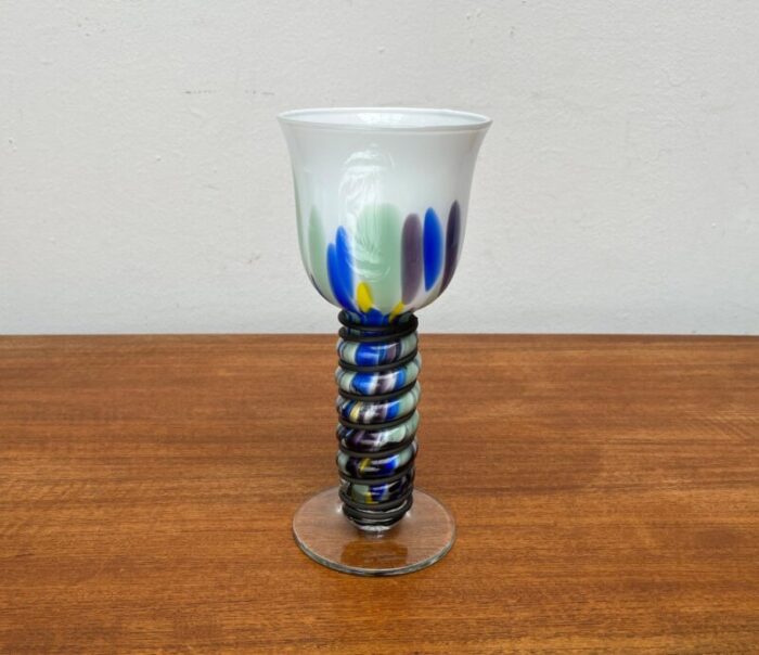 postmodern metal and art glass goblet by hans juergen richartz for richartz art collection 1980s 10