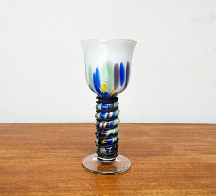 postmodern metal and art glass goblet by hans juergen richartz for richartz art collection 1980s 3