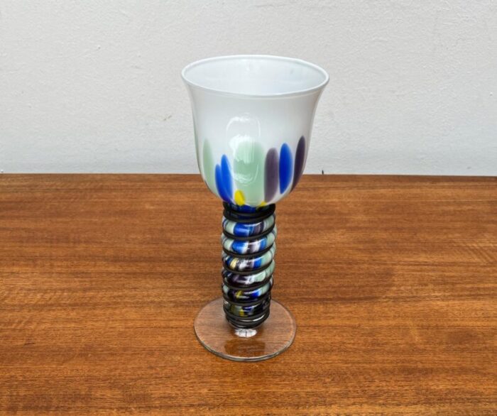 postmodern metal and art glass goblet by hans juergen richartz for richartz art collection 1980s 7