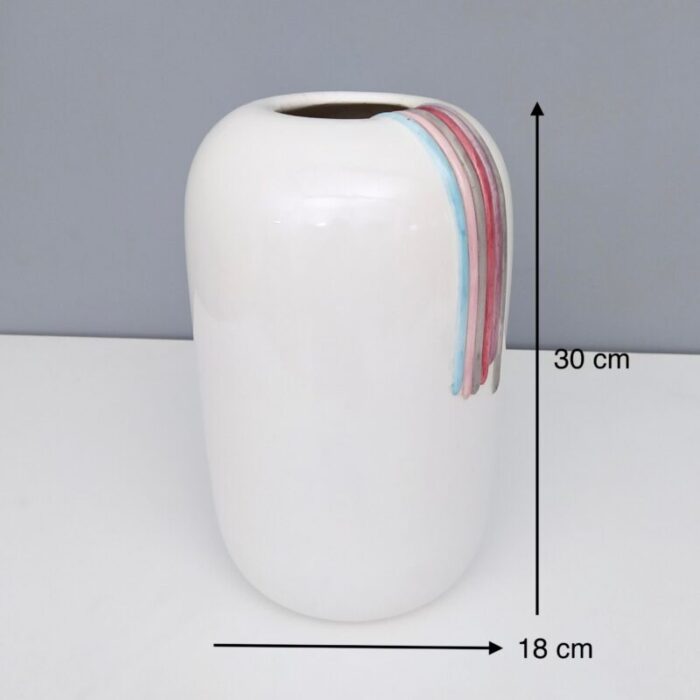 postmodern white ceramic vase with hand painted details by ambrogio pozzi italy 0510