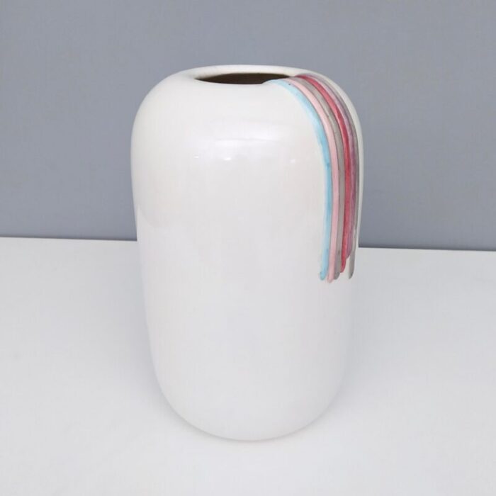 postmodern white ceramic vase with hand painted details by ambrogio pozzi italy 6476