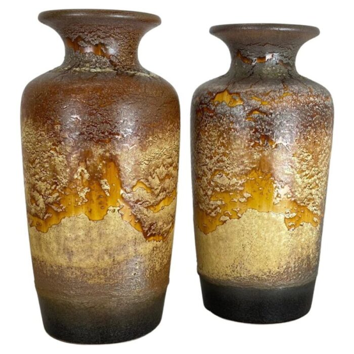 pottery fat lava desert vases attributed to scheurich germany 1970s set of 2 1