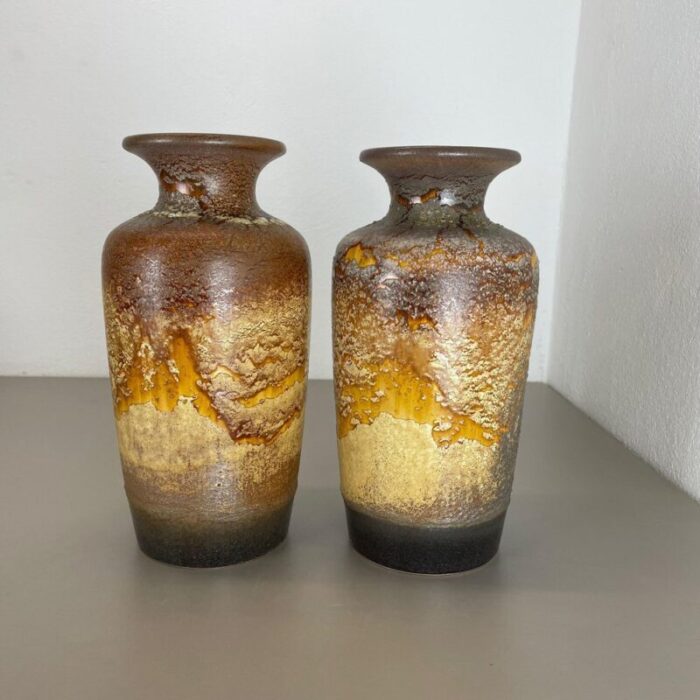 pottery fat lava desert vases attributed to scheurich germany 1970s set of 2 2