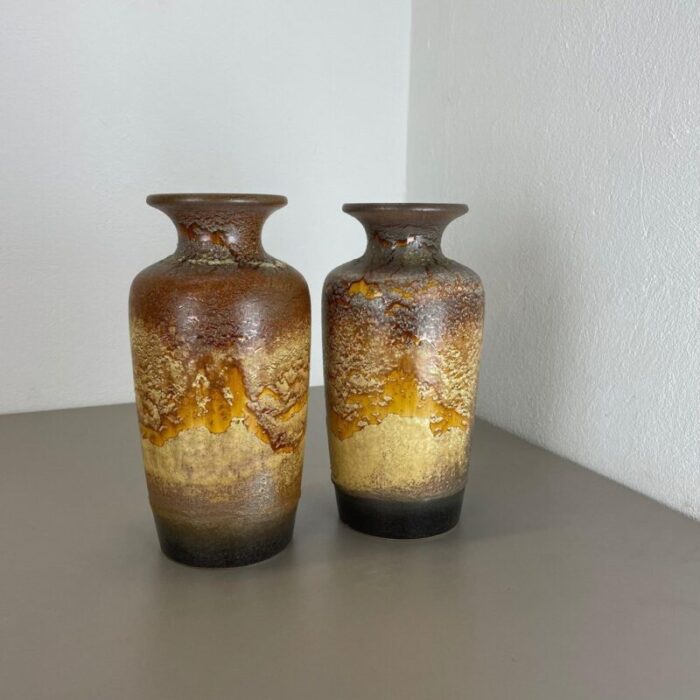 pottery fat lava desert vases attributed to scheurich germany 1970s set of 2 3