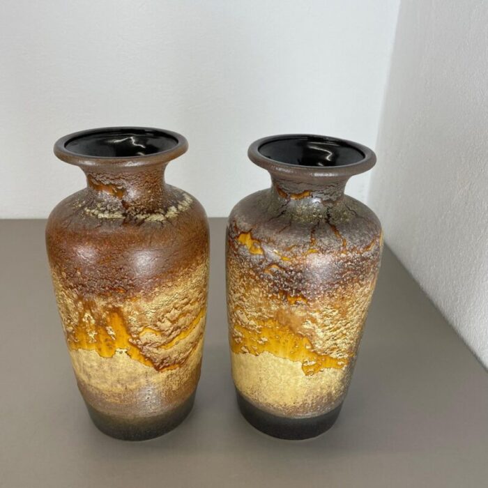 pottery fat lava desert vases attributed to scheurich germany 1970s set of 2 4