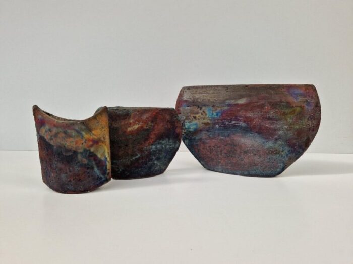 raku ceramic vases by claudia craemer 1990s set of 3 1