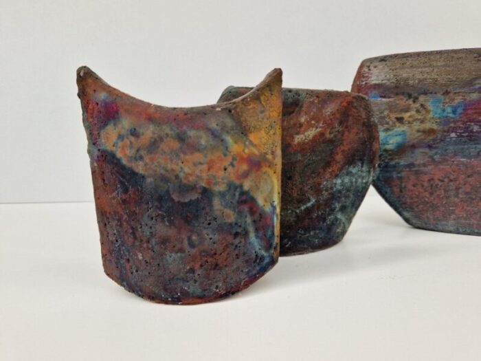 raku ceramic vases by claudia craemer 1990s set of 3 2