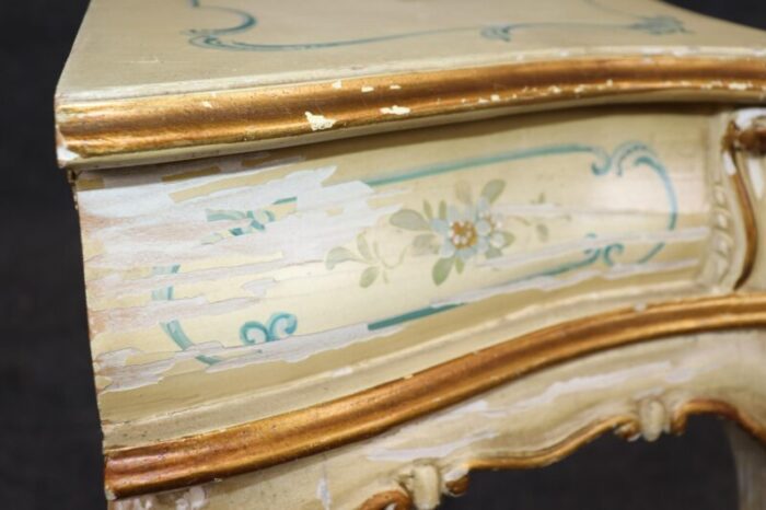 rare pair distressed paint decorated venetian italian nightstands circa 1920s 9158