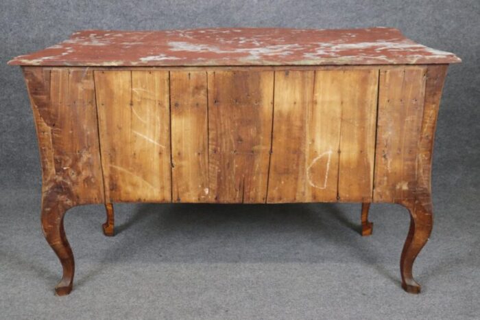 rare period 1800s italian made circassian walnut and kingwood marble top commode 2056