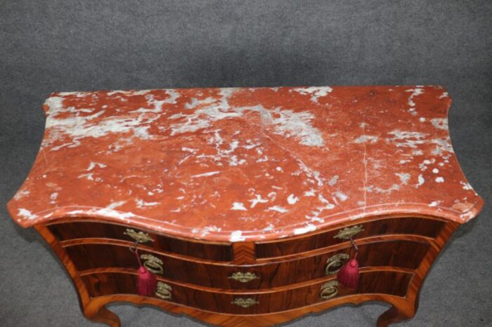 rare period 1800s italian made circassian walnut and kingwood marble top commode 6780