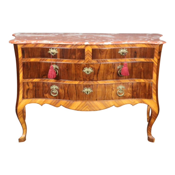 rare period 1800s italian made circassian walnut and kingwood marble top commode 8612