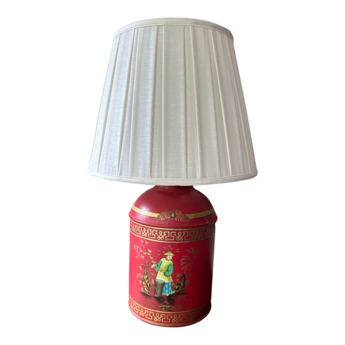 red chinoiserie tea canister tole table lamp 7148