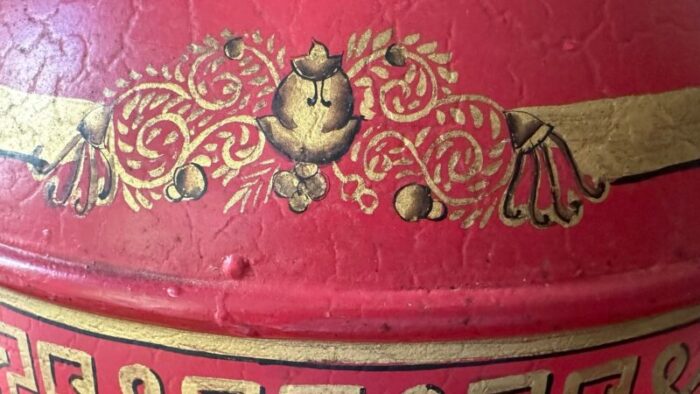 red chinoiserie tea canister tole table lamp 7777