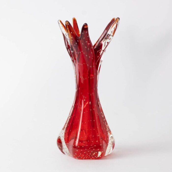 red murano bullicante glass vase 1960s 2