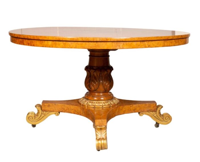 regency burl elm and giltwood center table 8245