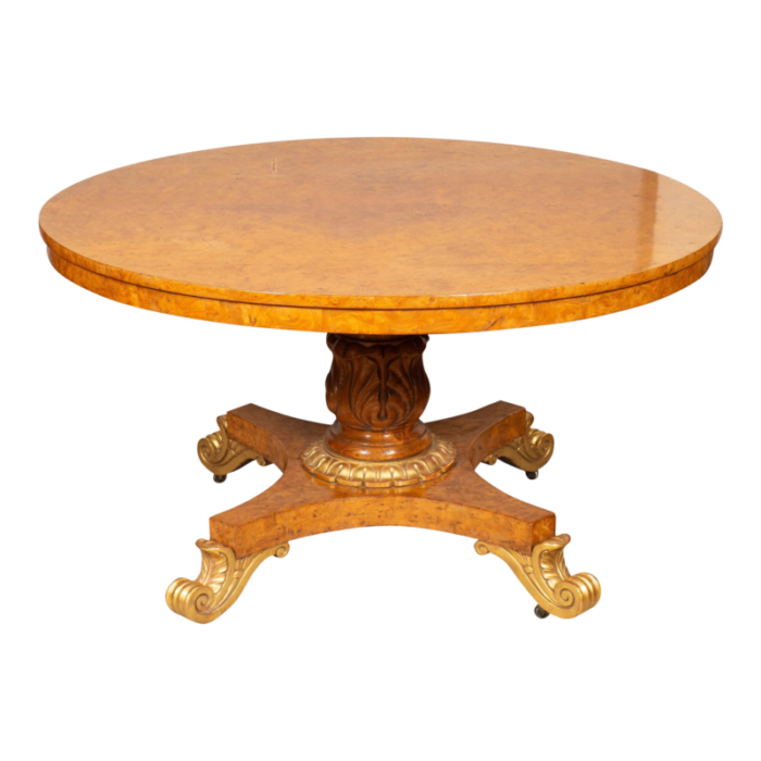 regency burl elm and giltwood center table 8359