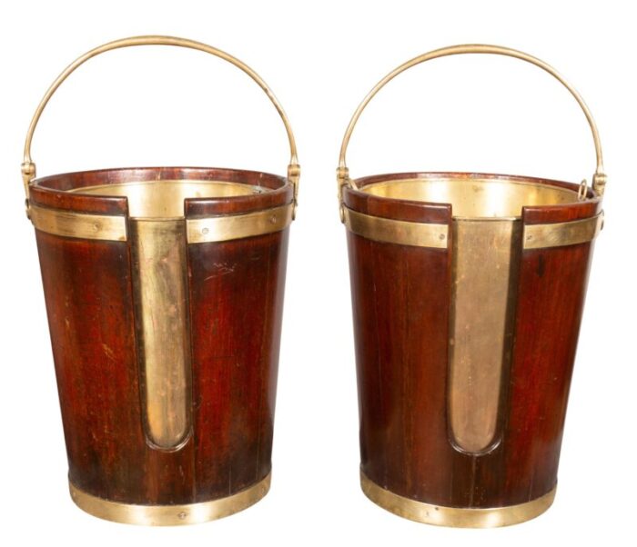 regency mahogany and brass banded plate buckets a pair 0229