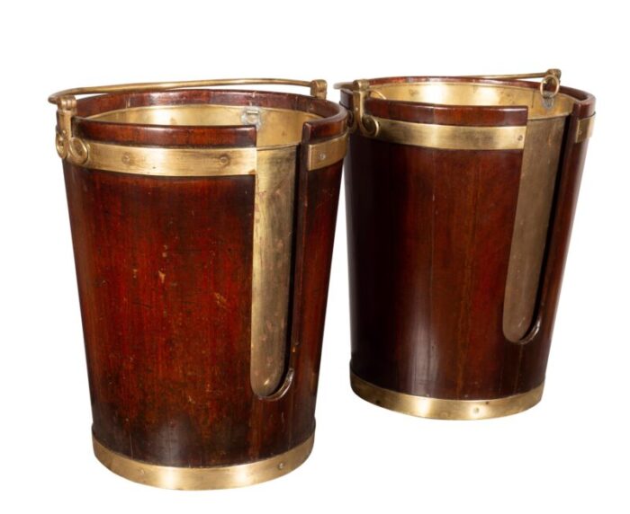 regency mahogany and brass banded plate buckets a pair 1749