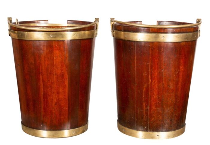 regency mahogany and brass banded plate buckets a pair 8219