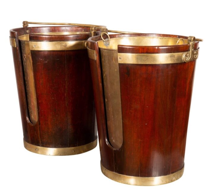 regency mahogany and brass banded plate buckets a pair 8631