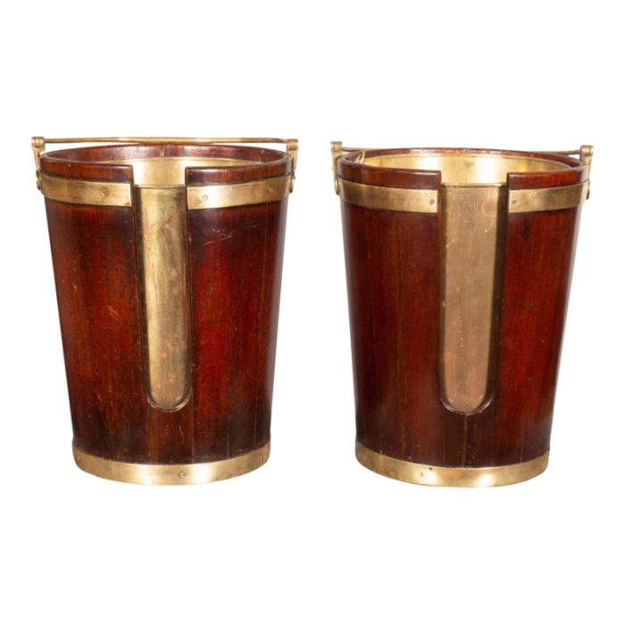 regency mahogany and brass banded plate buckets a pair 8647