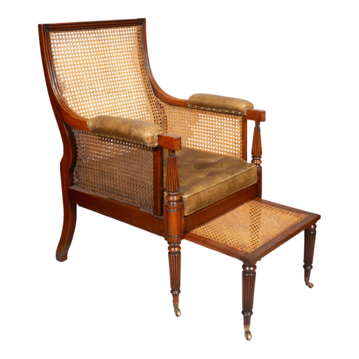 regency mahogany caned bergere and ottoman 2922