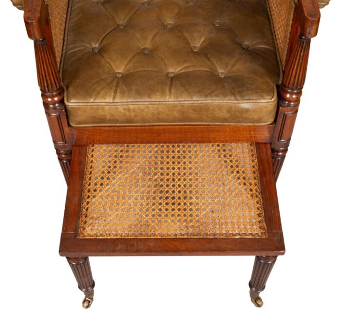 regency mahogany caned bergere and ottoman 9157