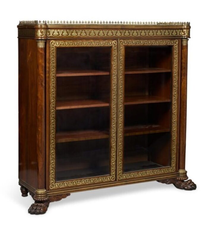 regency rosewood and brass inlaid bookcase 0365