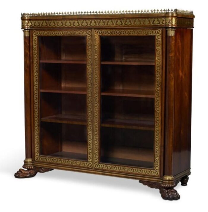 regency rosewood and brass inlaid bookcase 2069