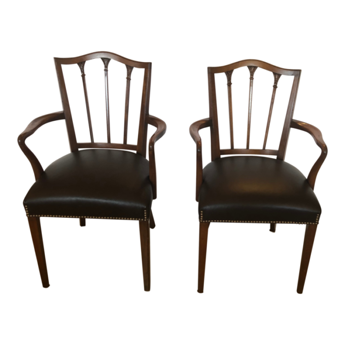 regency style mahogany and chocolately leather armchairs a pair 2990