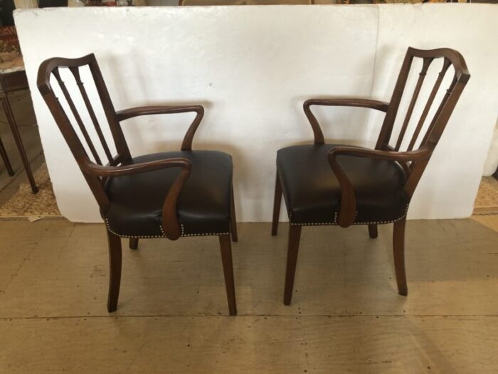 regency style mahogany and chocolately leather armchairs a pair 6385