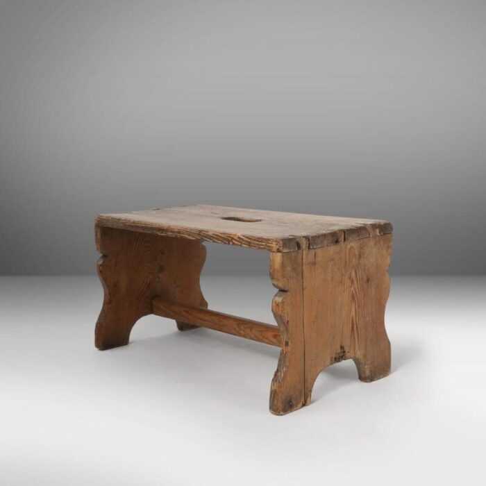 rustic french wooden stool with patina 1900s 0803