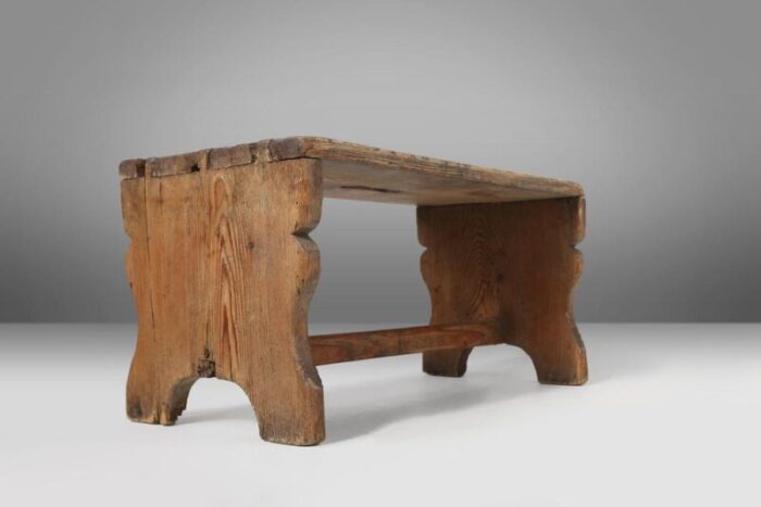 rustic french wooden stool with patina 1900s 6838