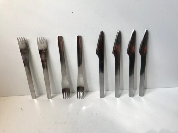 scandinavian modern danish steel flatware set by erik magnussen for stelton 1990s set of 8 1