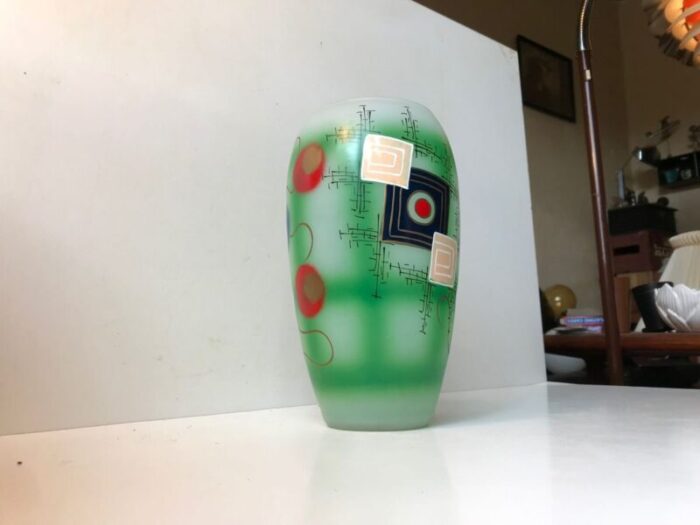 scandinavian modern hand painted glass vase 1970s 3