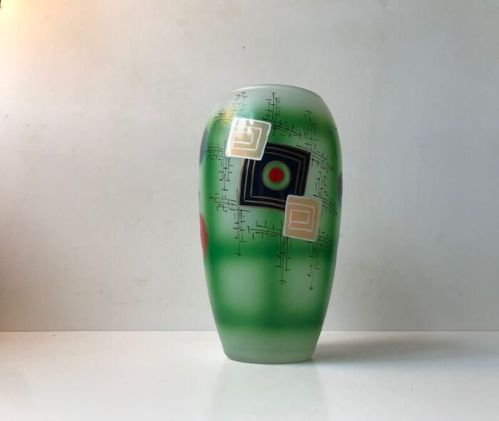 scandinavian modern hand painted glass vase 1970s 7