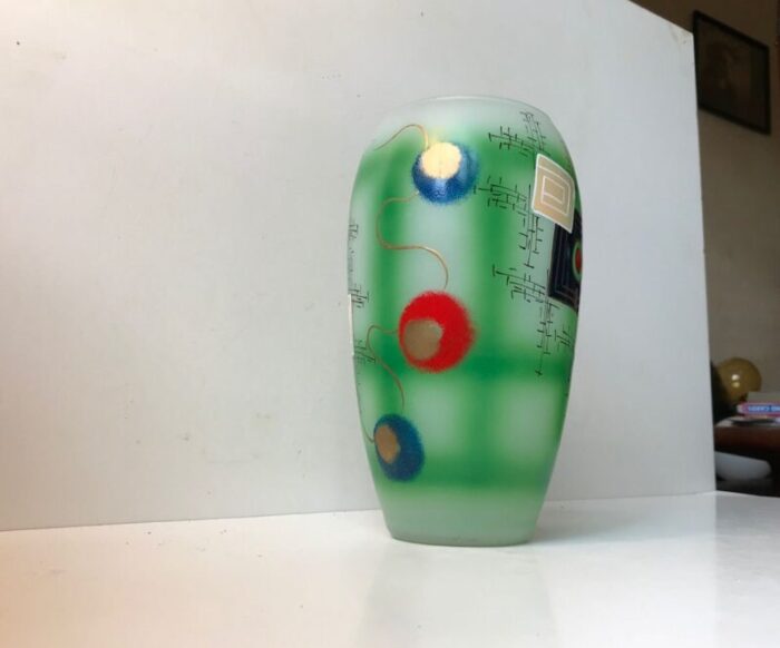 scandinavian modern hand painted glass vase 1970s 8