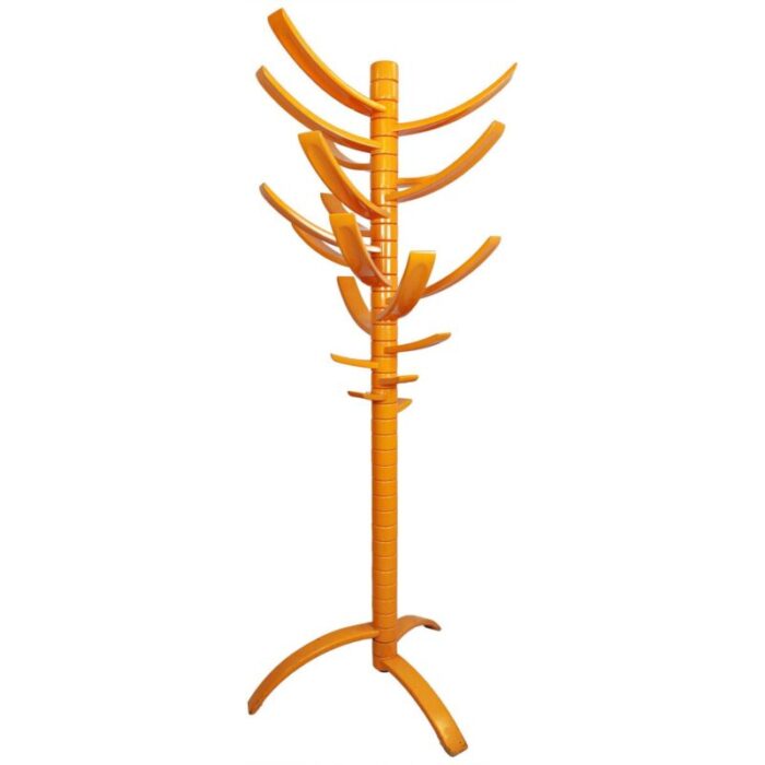 sculptural orange lacquered wooden coat rack by bruce tippett renna 1