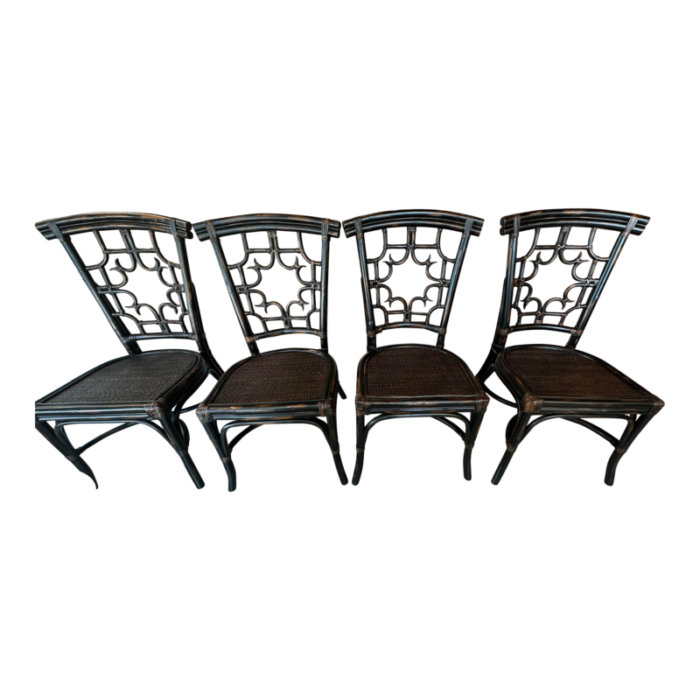 set 4 vintage woven rattan chippendale fretwork fret side dining chairs 2352