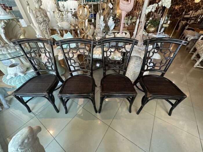 set 4 vintage woven rattan chippendale fretwork fret side dining chairs 6031