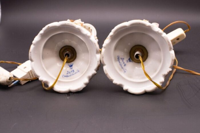 set of 2 midcentury italian modern capodimonte porcelain floral table lamps 1556