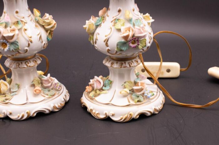 set of 2 midcentury italian modern capodimonte porcelain floral table lamps 5574