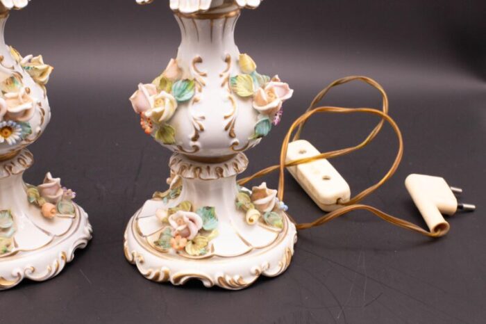 set of 2 midcentury italian modern capodimonte porcelain floral table lamps 8134