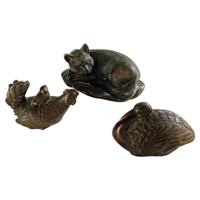 set of 3 animals sculptures bronze black brown color france 1900 1890s set of 3 1