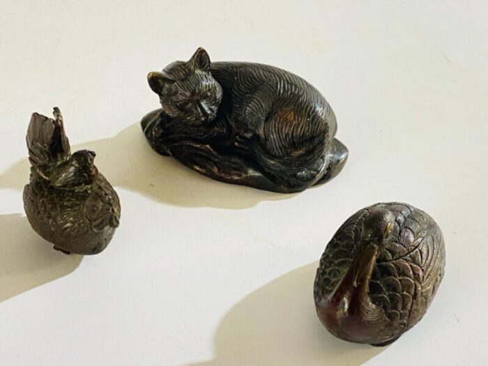 set of 3 animals sculptures bronze black brown color france 1900 1890s set of 3 16