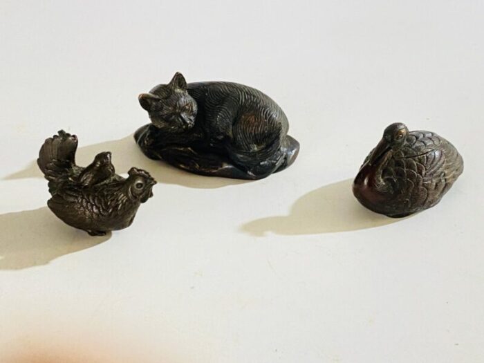 set of 3 animals sculptures bronze black brown color france 1900 1890s set of 3 19